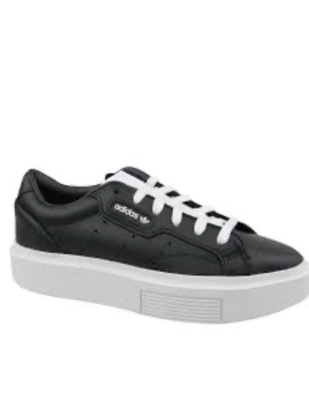 ADIDAS Sleek Super Low Top Black Leather White Trim Platform Sneakers Sz 7.5